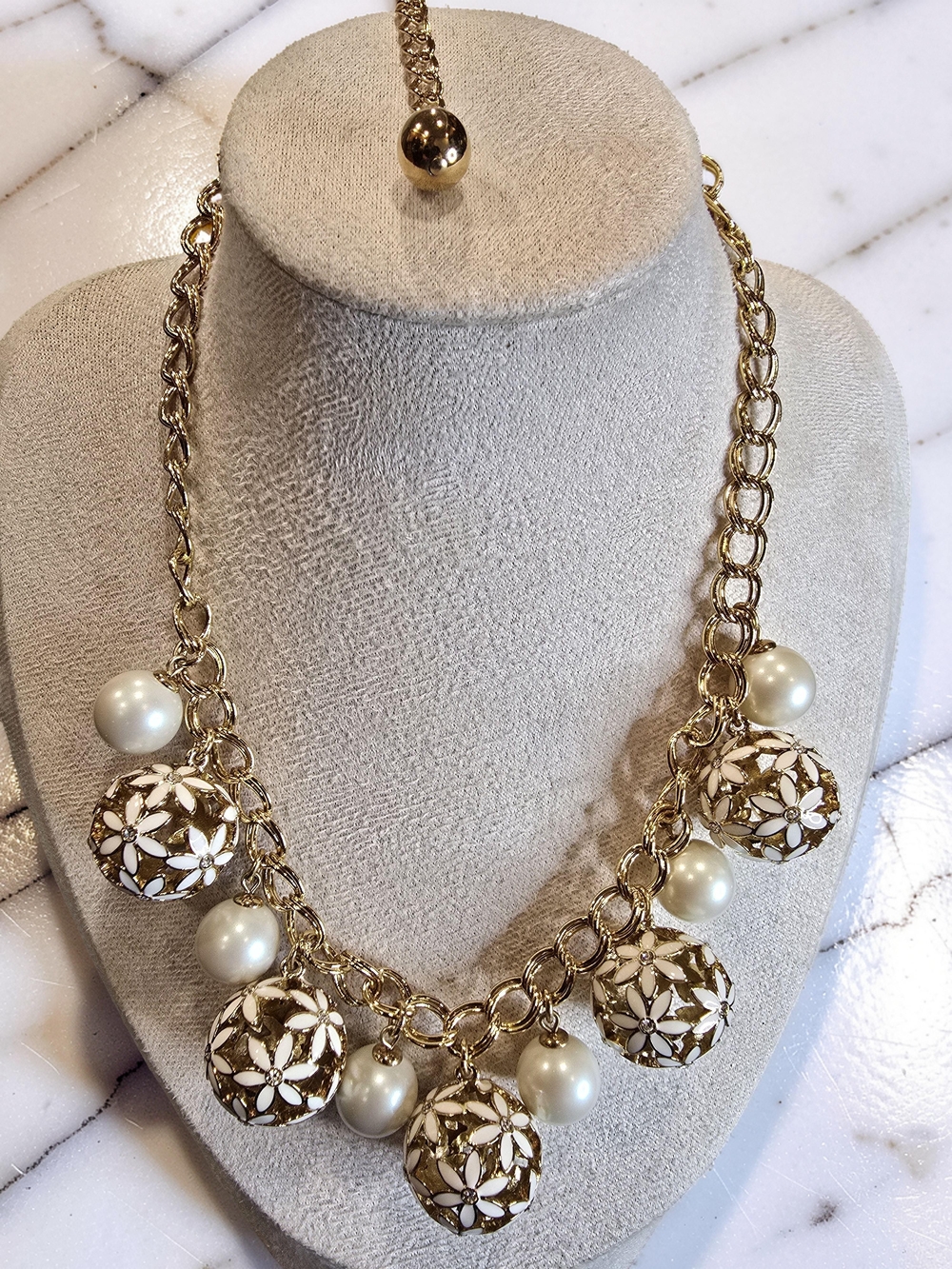 Kate Spade Wallflower Floral Filigree Pearl Charm Necklace